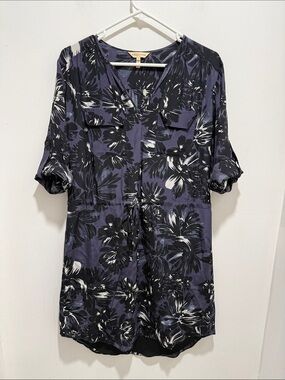 Rebecca Taylor Silk Floral Shirt Dress Women’s Blue Purple Roll Tab Runs large